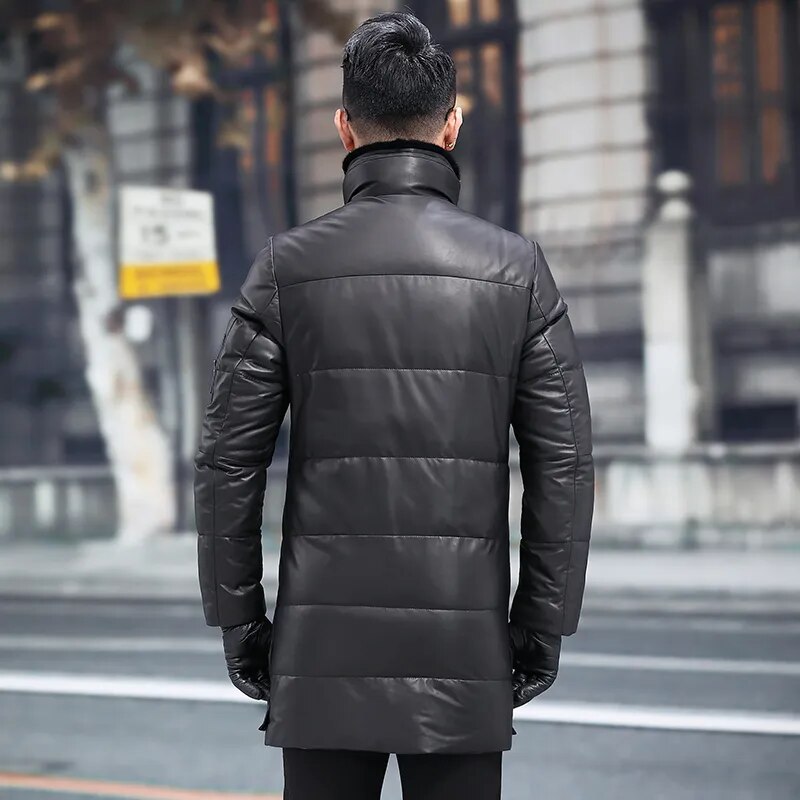 Men's Winter Warm Solid Sheepskin Mink Fur Collar Casual Jacket