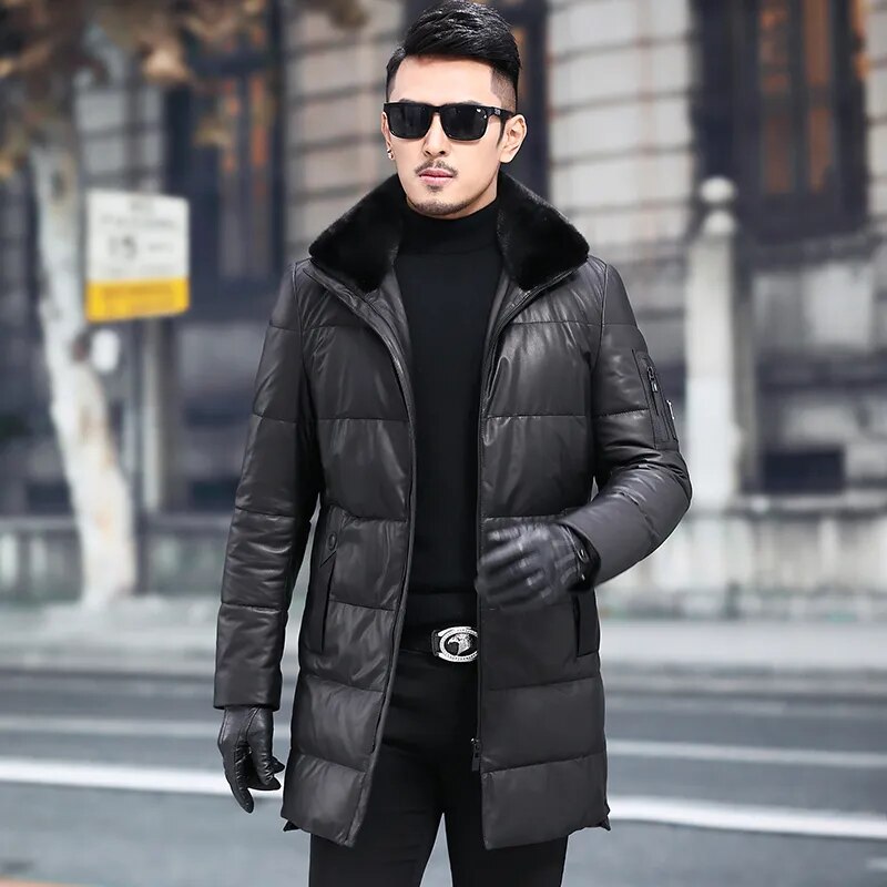 Men's Winter Warm Solid Sheepskin Mink Fur Collar Casual Jacket