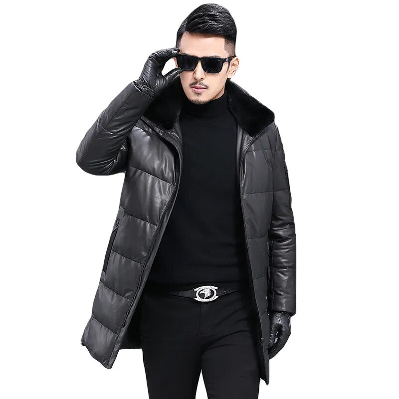 Men's Winter Warm Solid Sheepskin Mink Fur Collar Casual Jacket