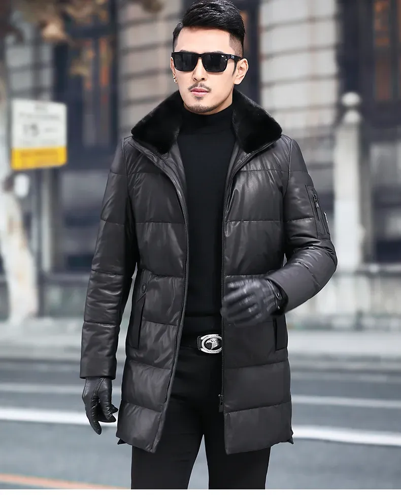 Men's Winter Warm Solid Sheepskin Mink Fur Collar Casual Jacket