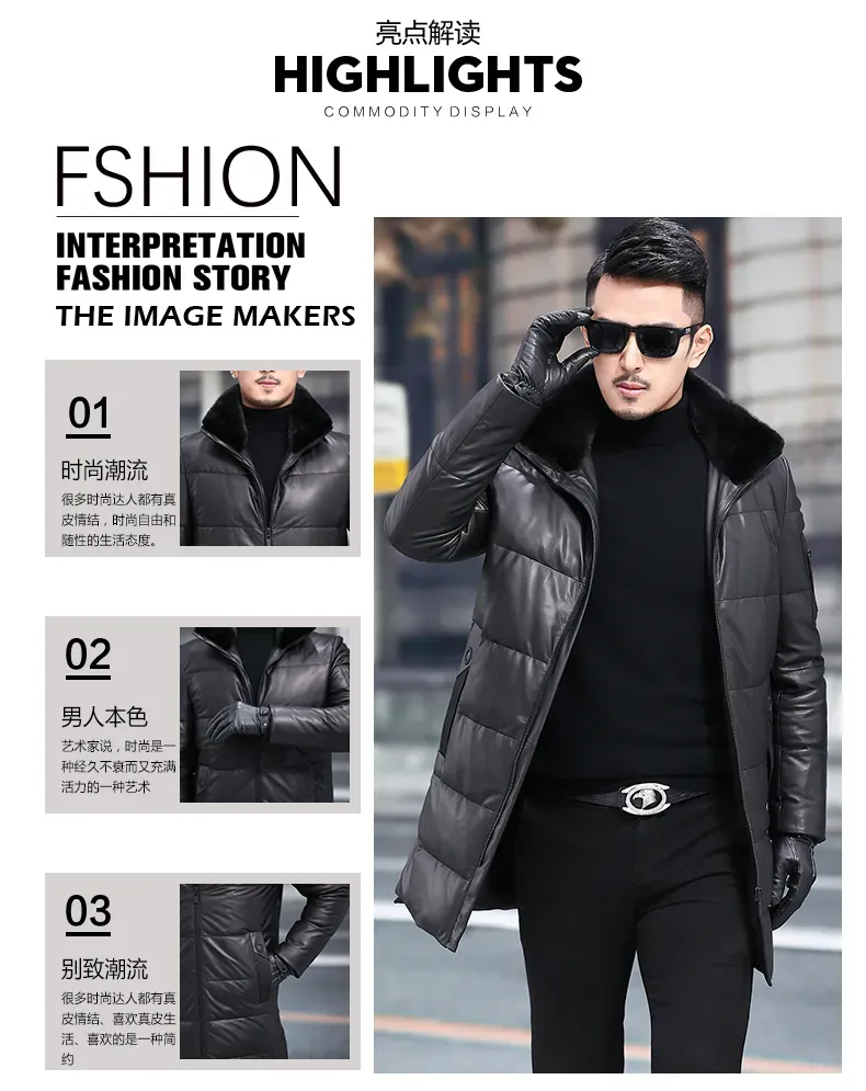 Men's Winter Warm Solid Sheepskin Mink Fur Collar Casual Jacket