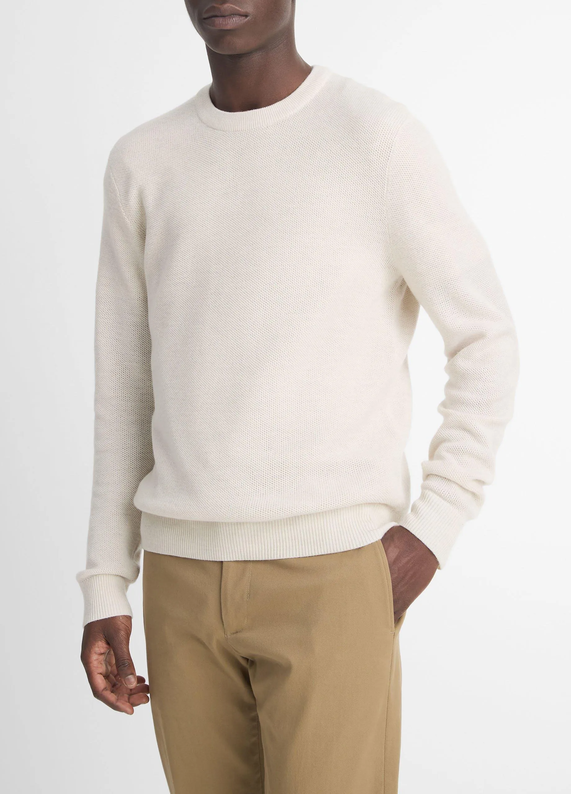 Merino Wool Mesh Crew Neck Sweater