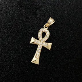 Micro Ankh DC CZ 10K Yellow Gold Pendant