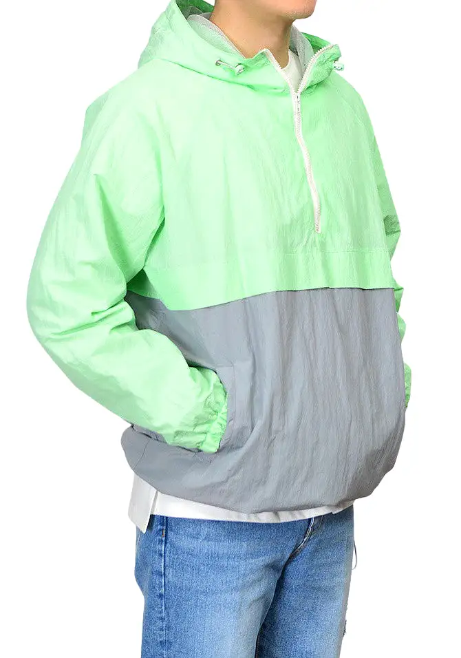 Mint Color Block Hooded Windreaker Jackets For Mens Hiphop Streetwear