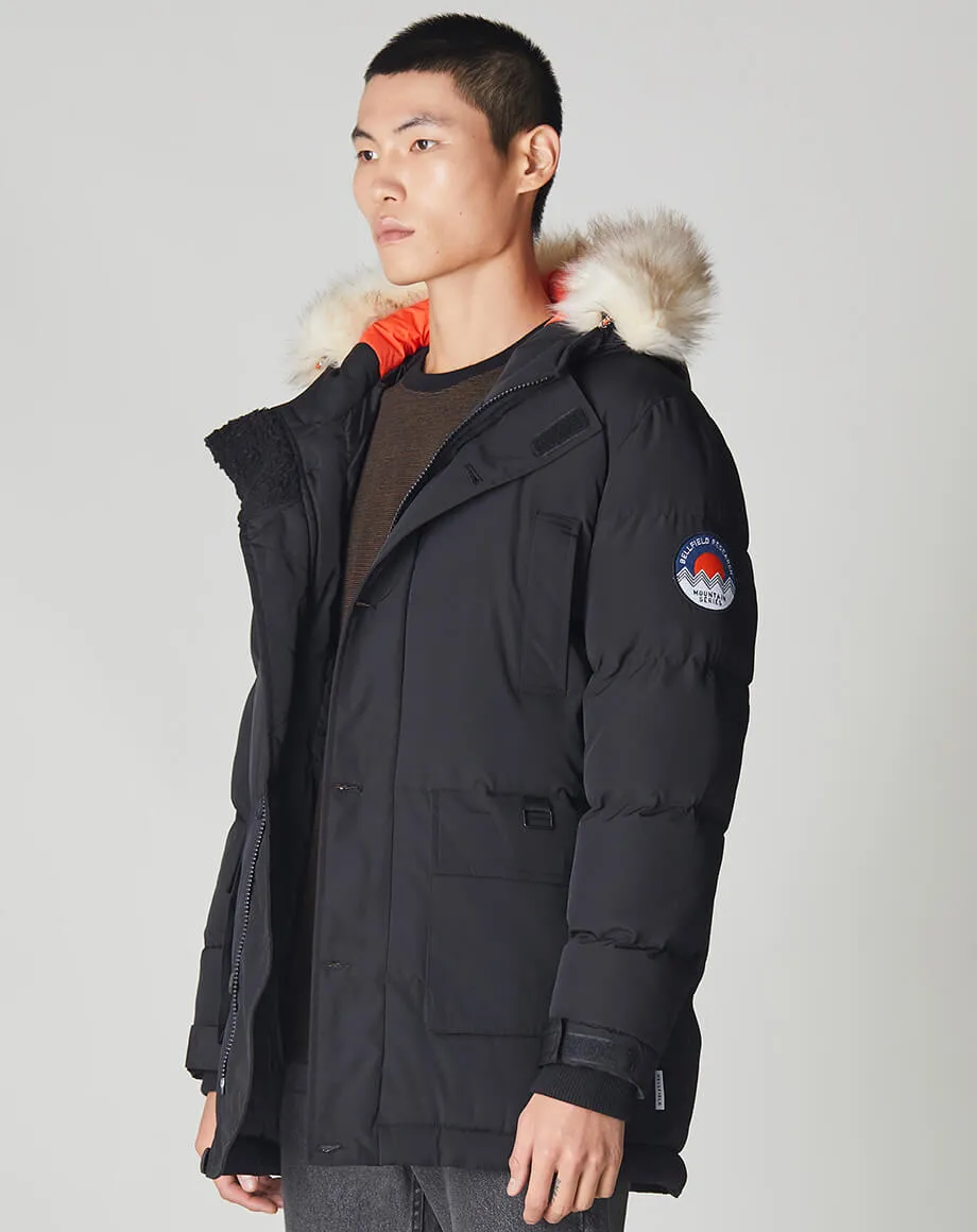 NAMRU FUR TRIM OVERSIZED MENS MOUNTAIN PARKA JACKET | BLACK