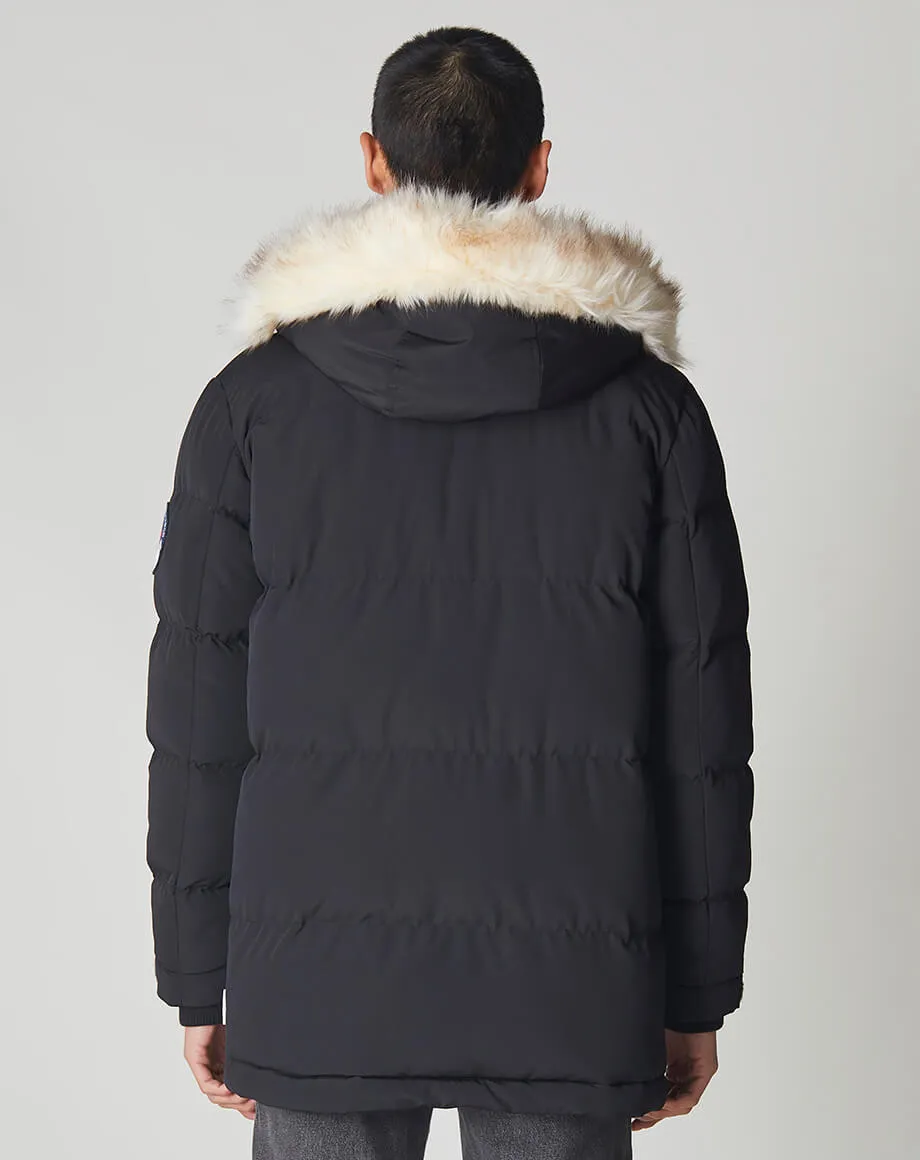 NAMRU FUR TRIM OVERSIZED MENS MOUNTAIN PARKA JACKET | BLACK