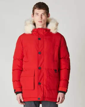 NAMRU FUR TRIM OVERSIZED MENS MOUNTAIN PARKA JACKET | TOMATO