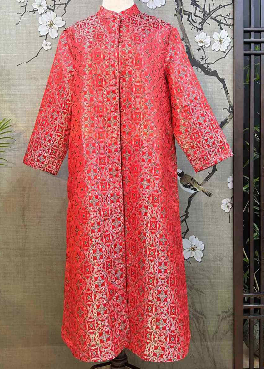 New Red Stand Collar Button Silk Coat Spring AS1014