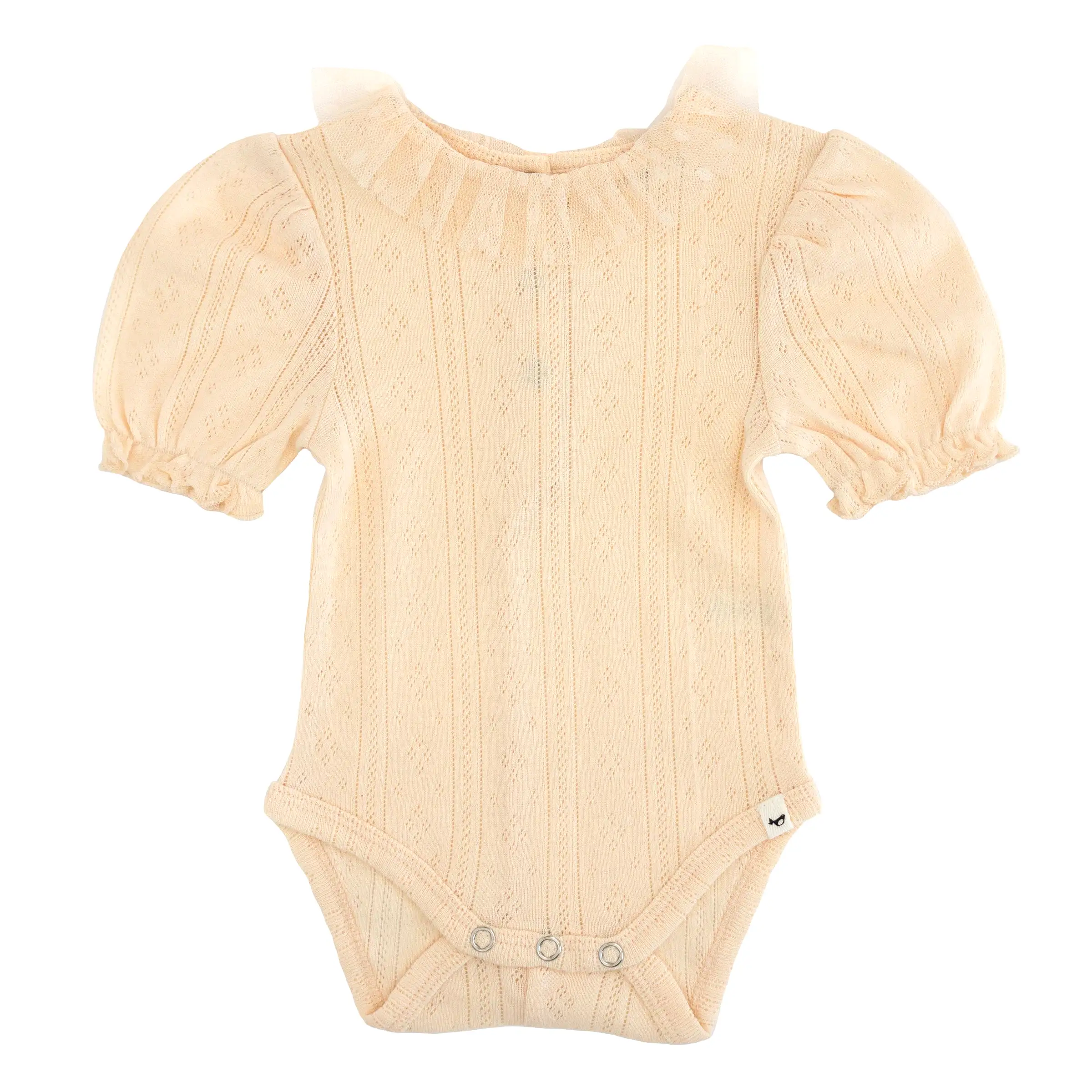 oh baby! Dotted Mesh Ruffle Collar Pointelle Onesie - Natural