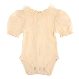 oh baby! Dotted Mesh Ruffle Collar Pointelle Onesie - Natural