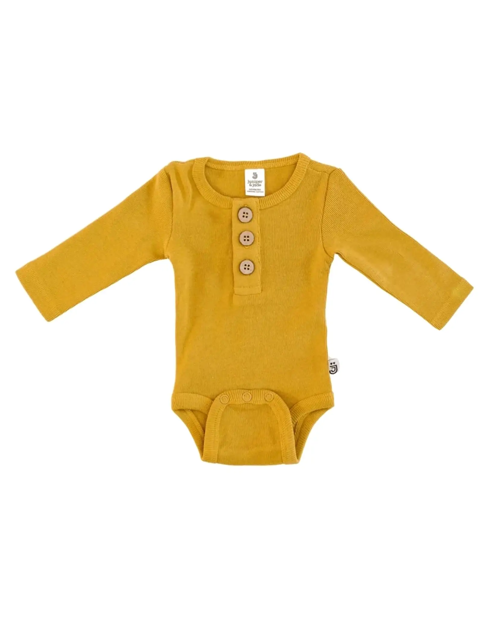 Organic 3 Button Bodysuit | Mustard