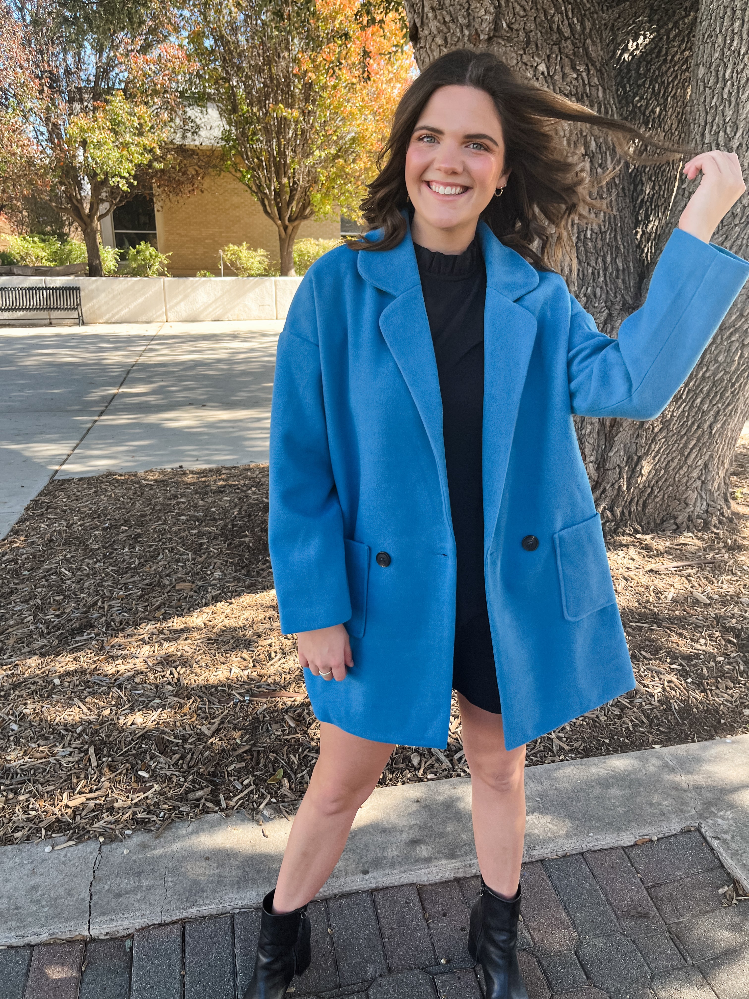 OVERSIZED DOUBLE BUTTON HALF LENGTH COAT- TEAL