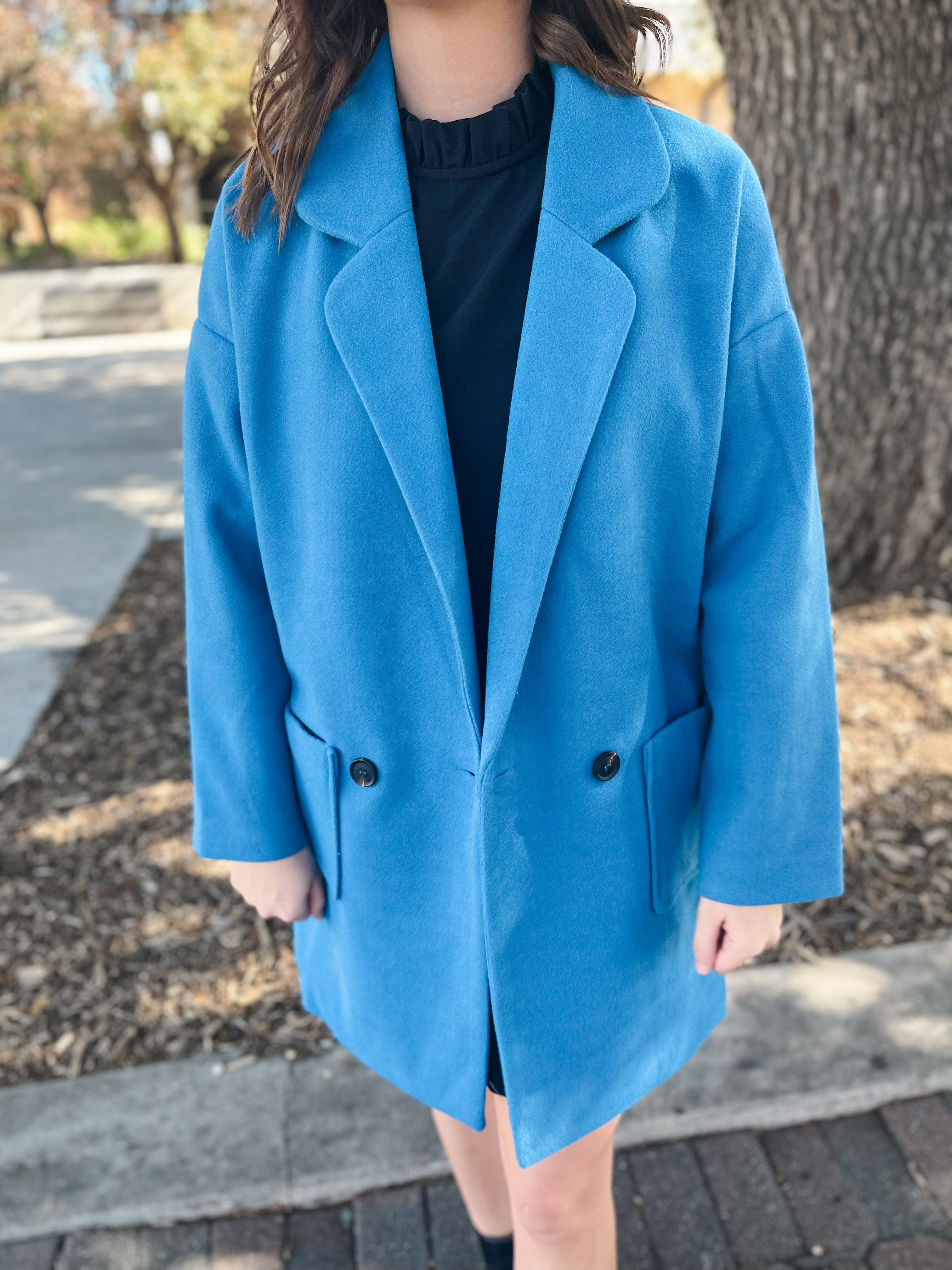 OVERSIZED DOUBLE BUTTON HALF LENGTH COAT- TEAL