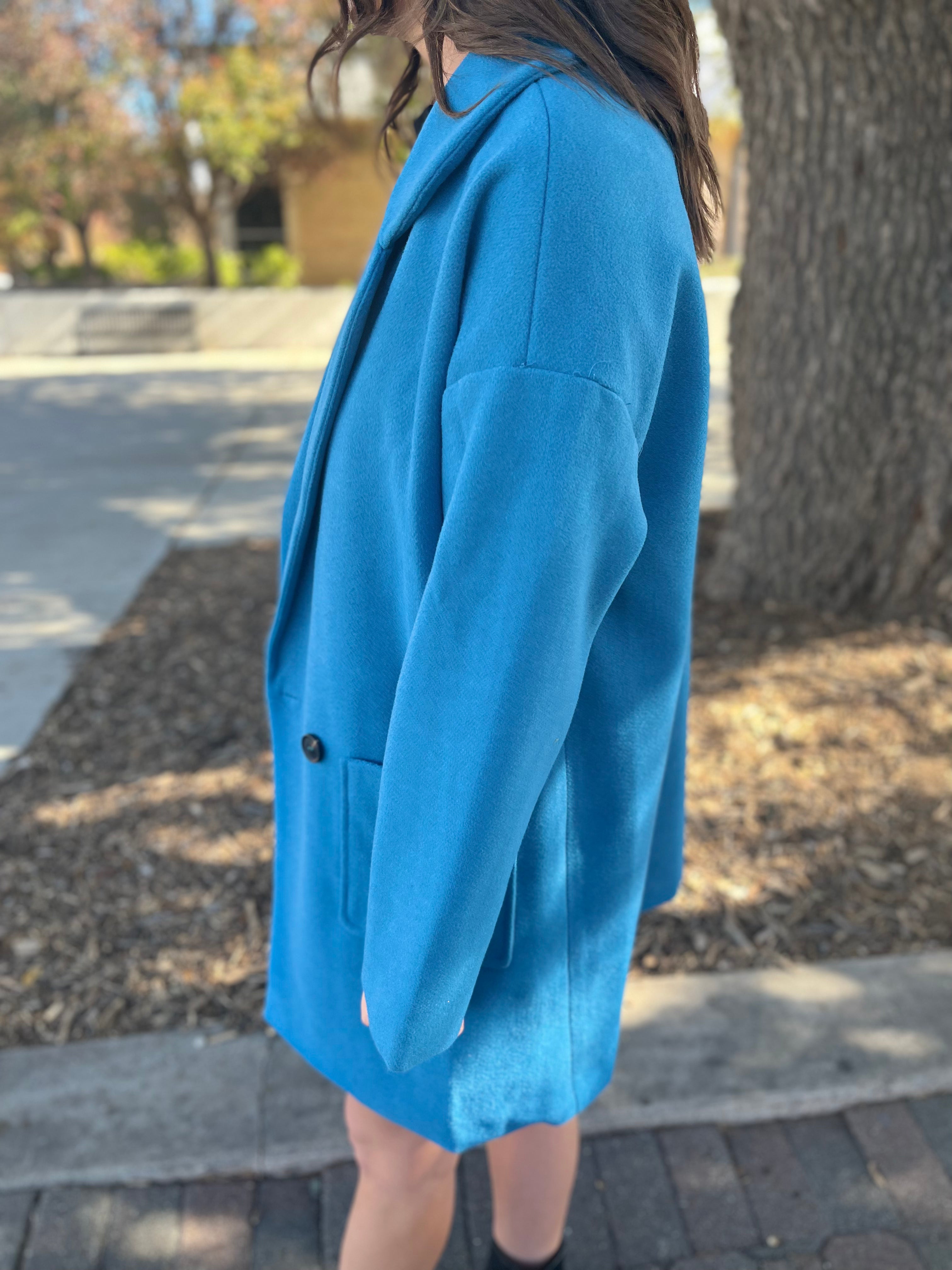 OVERSIZED DOUBLE BUTTON HALF LENGTH COAT- TEAL