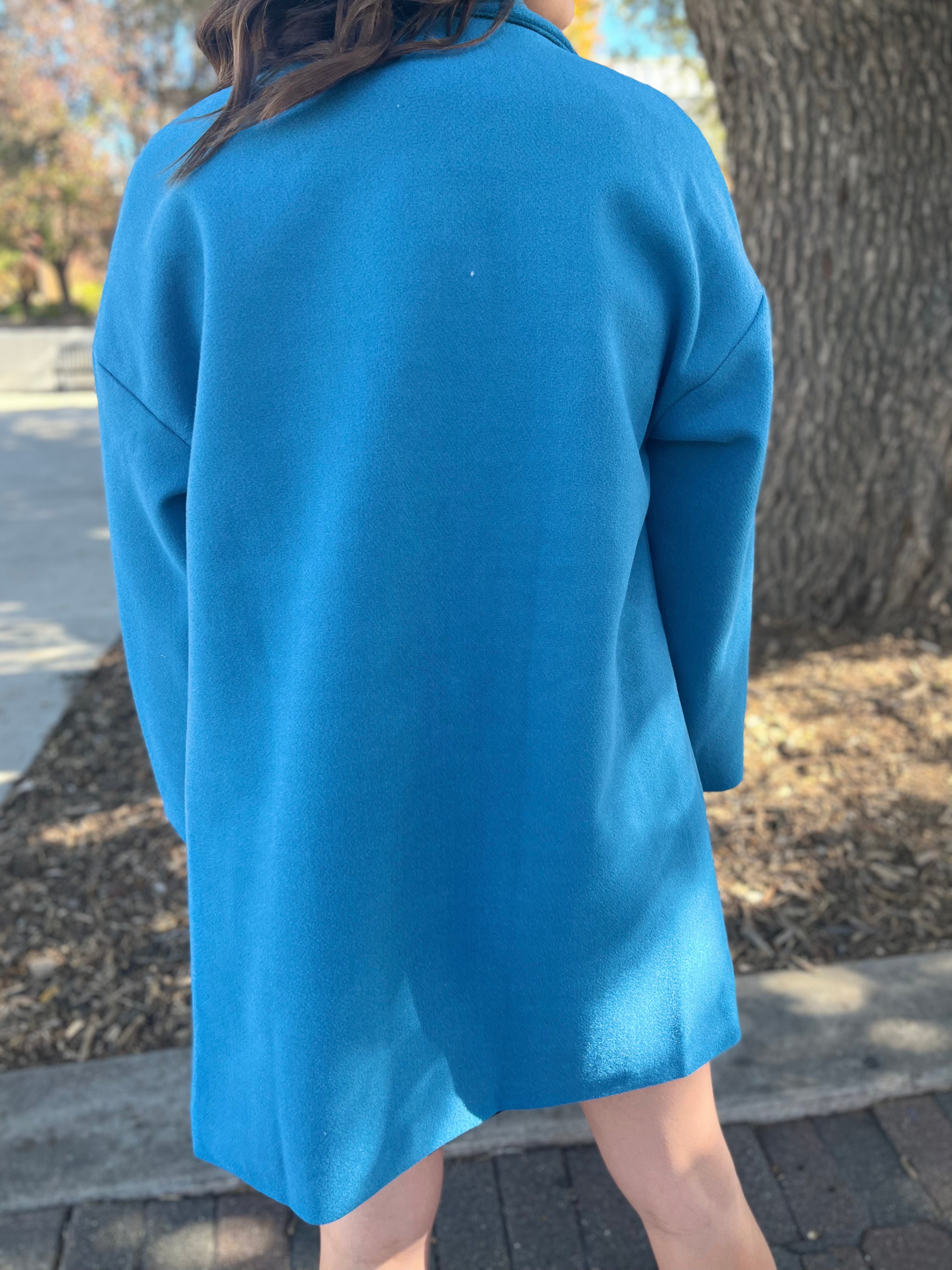 OVERSIZED DOUBLE BUTTON HALF LENGTH COAT- TEAL