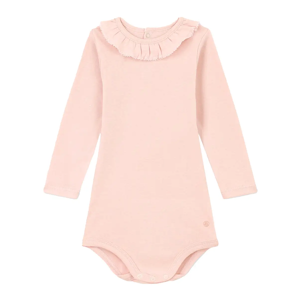 Petit Bateau Long Sleeve Bodysuit with Ruffle Collar - Light Pink