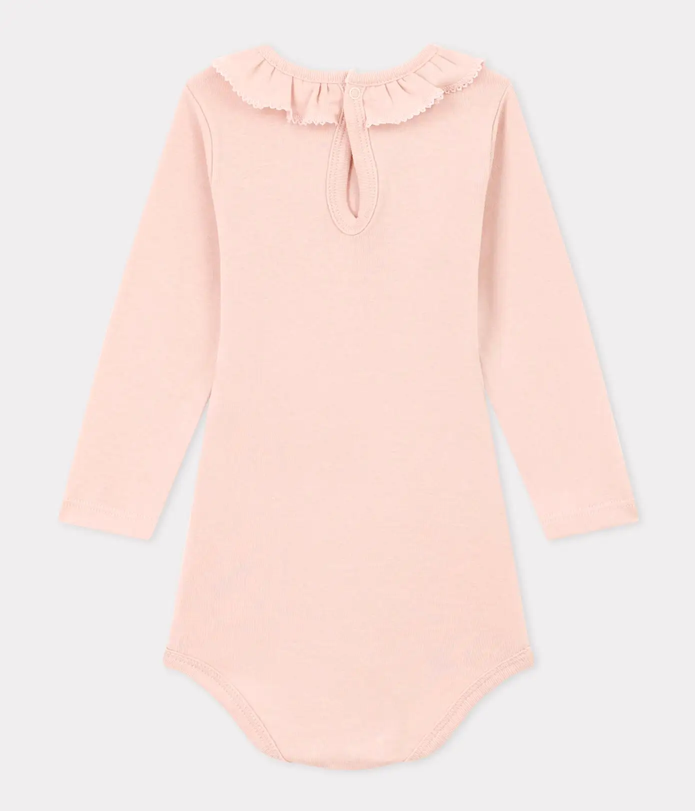 Petit Bateau Long Sleeve Bodysuit with Ruffle Collar - Light Pink