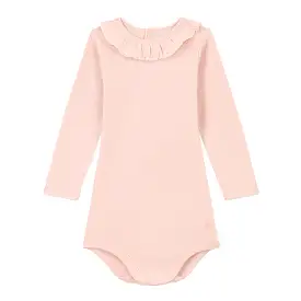 Petit Bateau Long Sleeve Bodysuit with Ruffle Collar - Light Pink