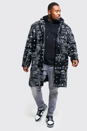 Plus Borg Bandana Print Duffle Coat