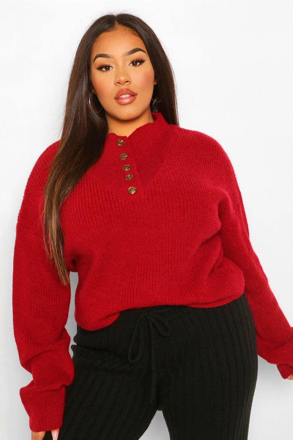 Plus Button Detail Oversized Sweater