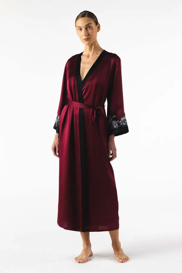 Roxy Rapture Long Silk Robe - Bordeaux