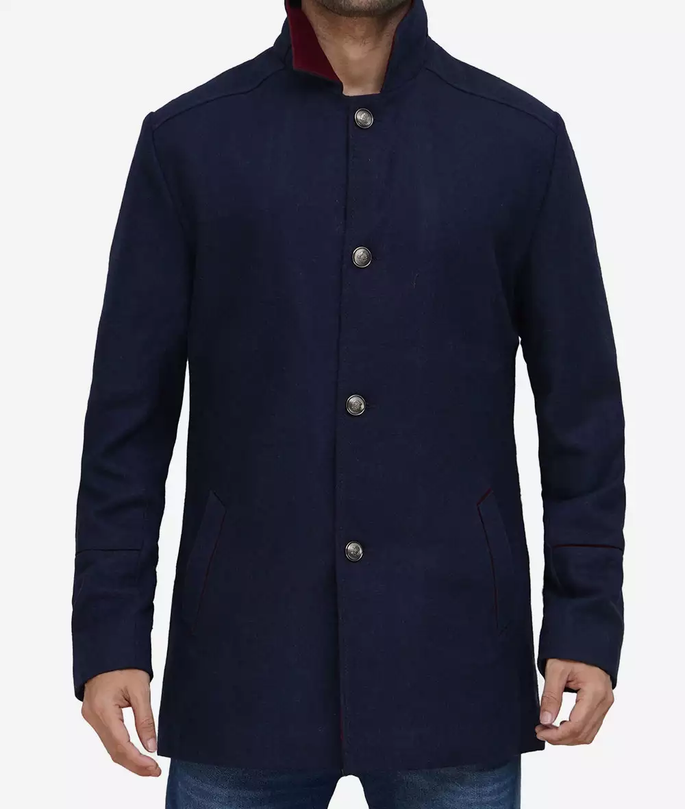 Roy Mens Navy Blue Modern Fit Wool Car Coat