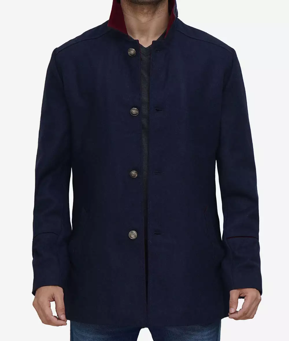 Roy Mens Navy Blue Modern Fit Wool Car Coat