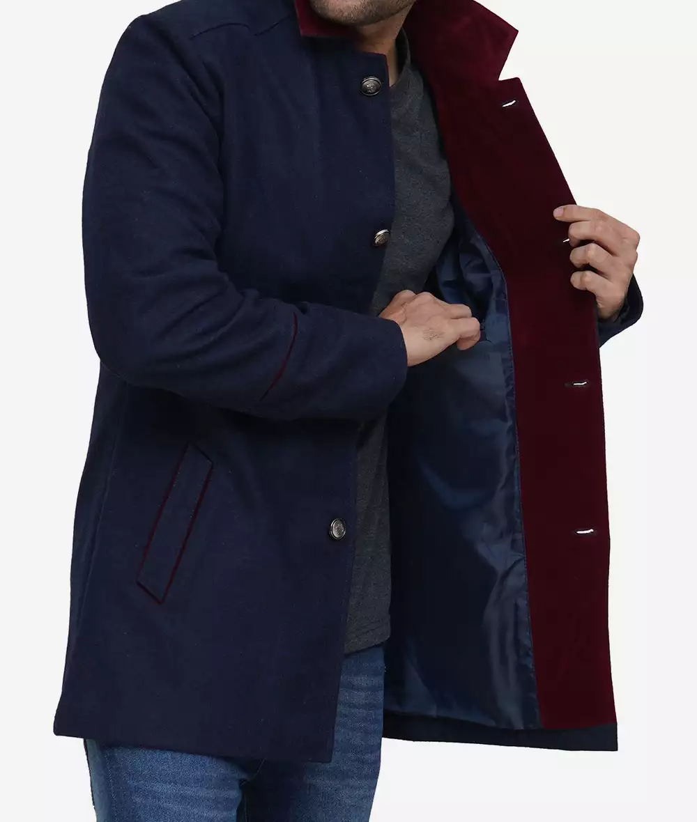 Roy Mens Navy Blue Modern Fit Wool Car Coat