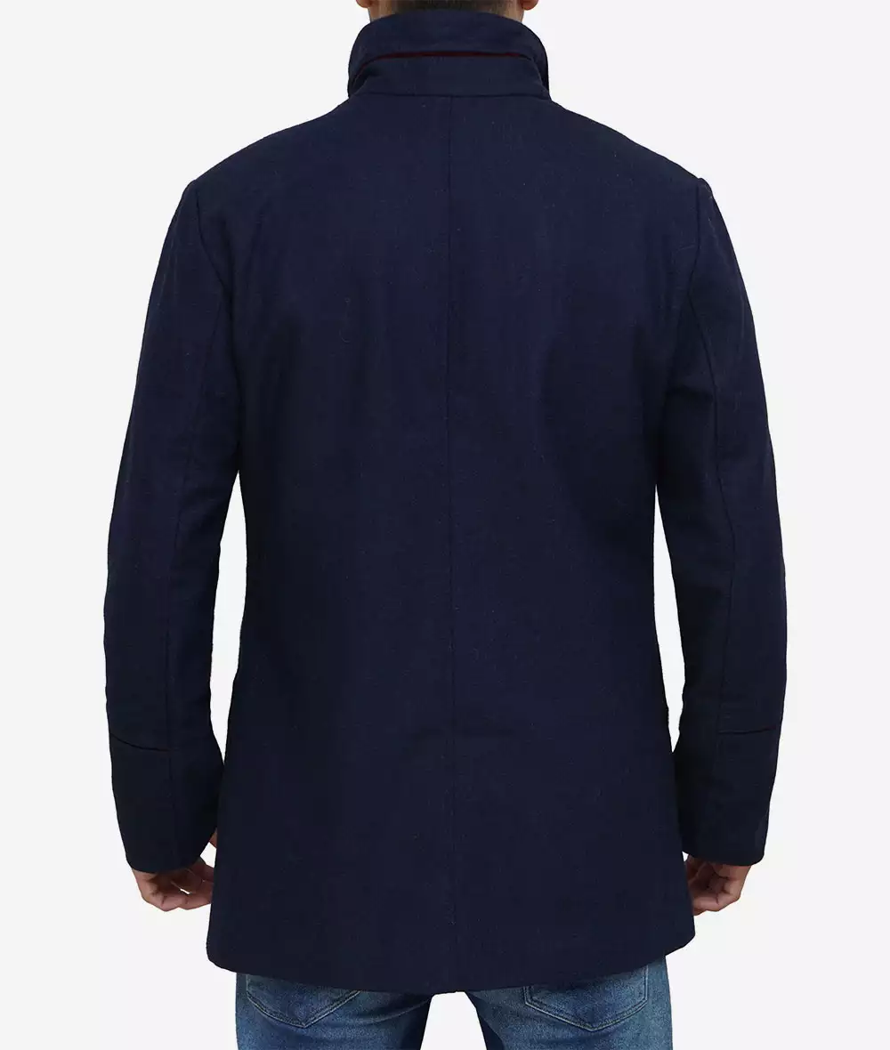 Roy Mens Navy Blue Modern Fit Wool Car Coat