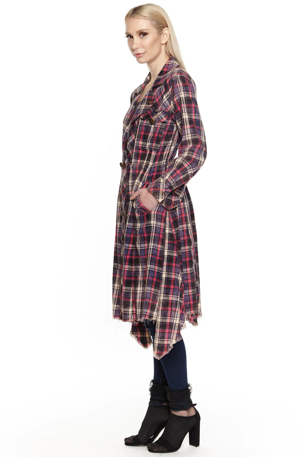 SALE My Choice Plaid Button Trench Coat