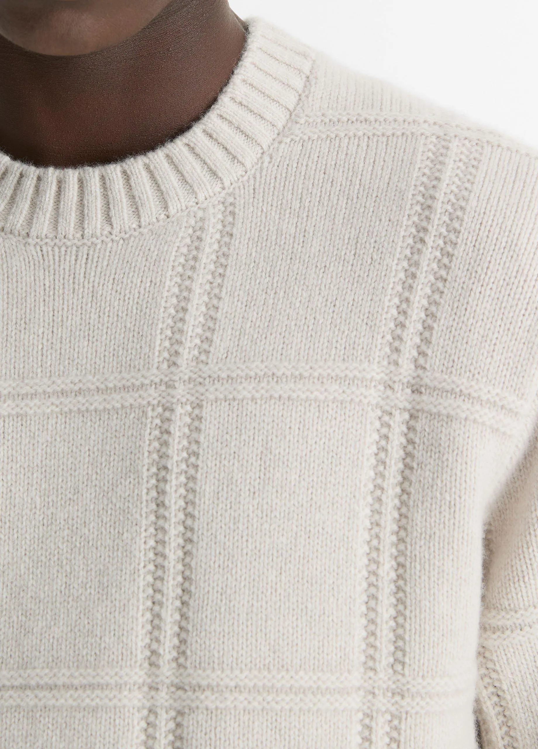 Seed-Stitch Windowpane Wool Sweater