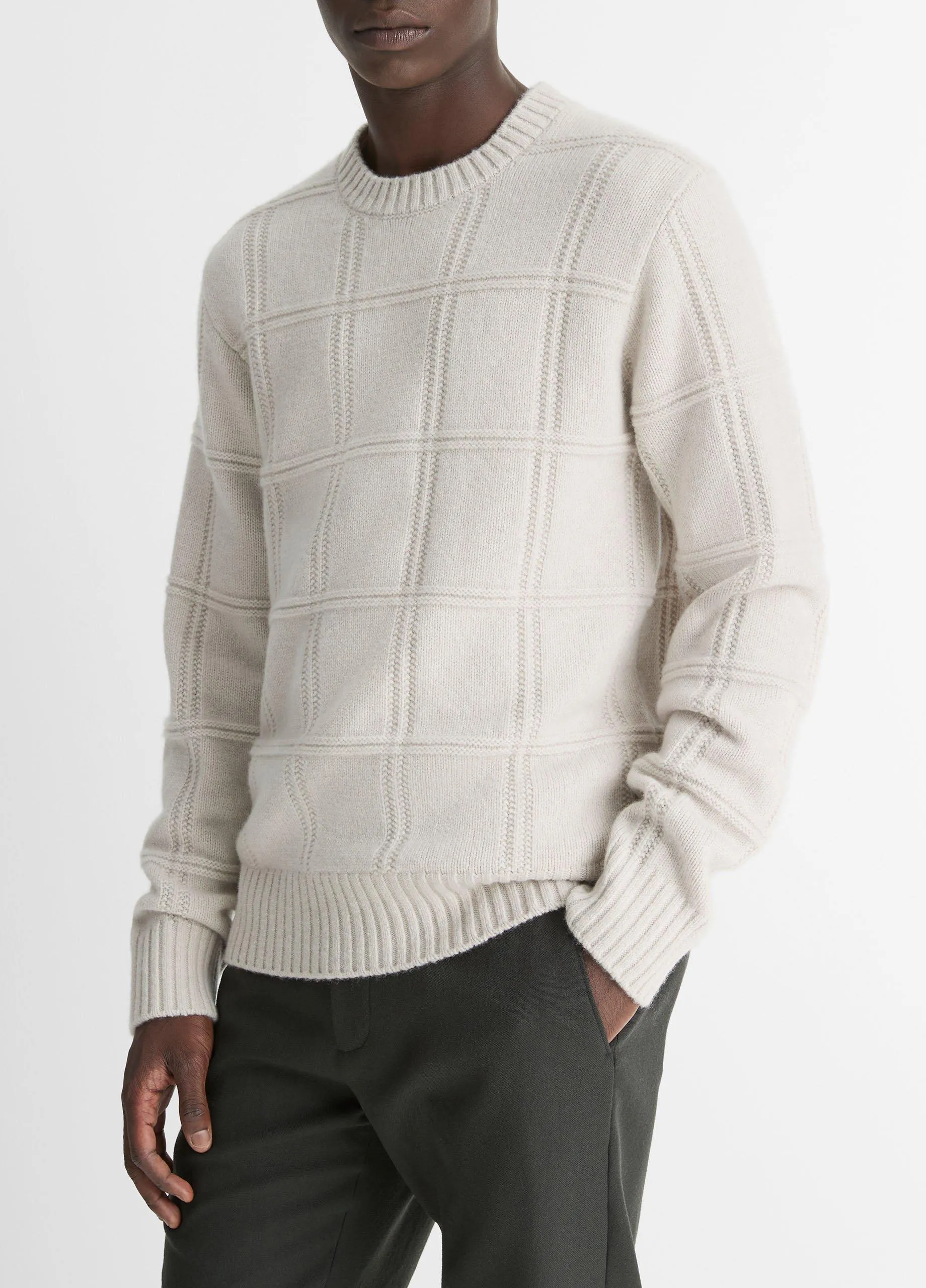 Seed-Stitch Windowpane Wool Sweater