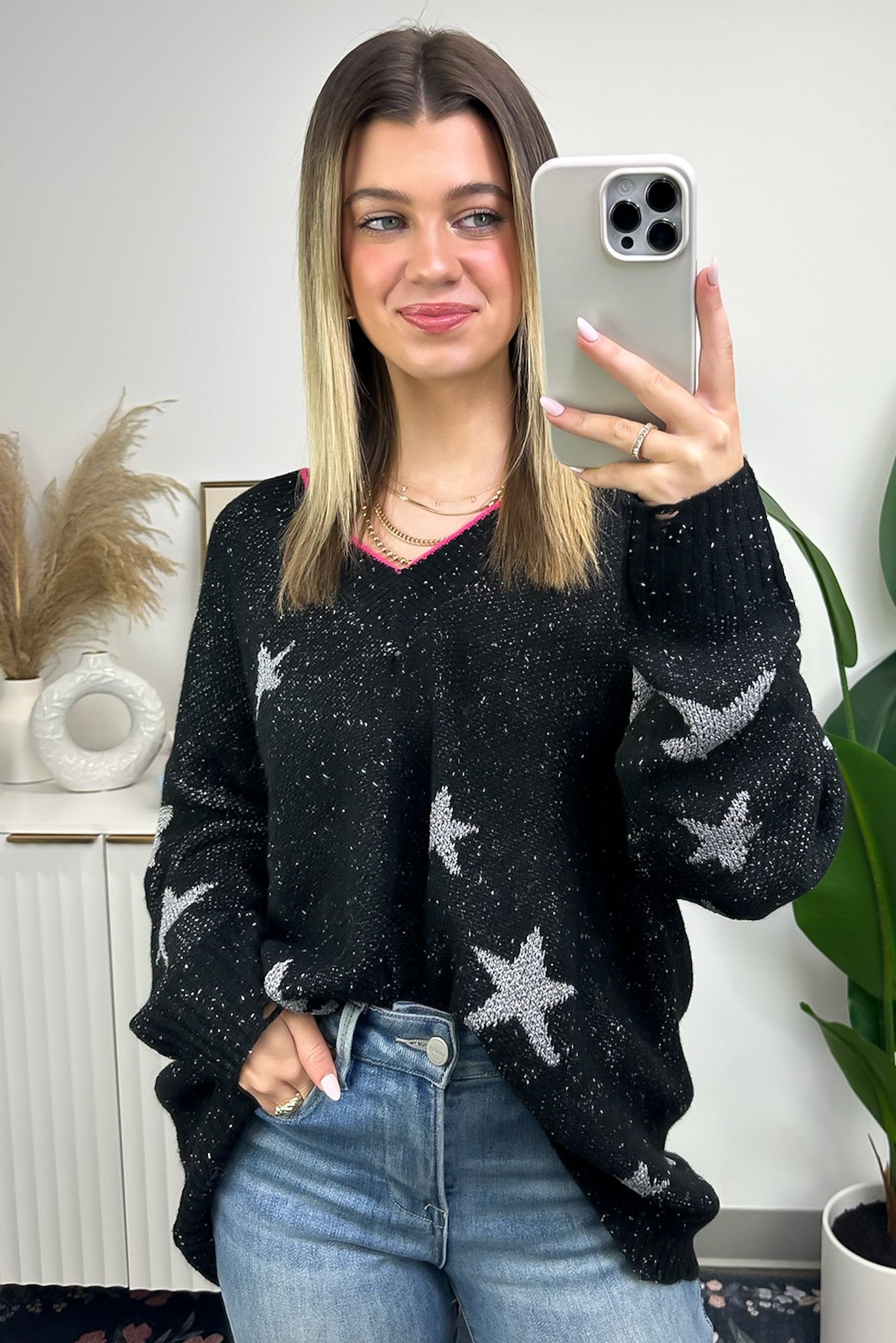 Sensational Flair Metallic Star Knit Sweater - FINAL SALE