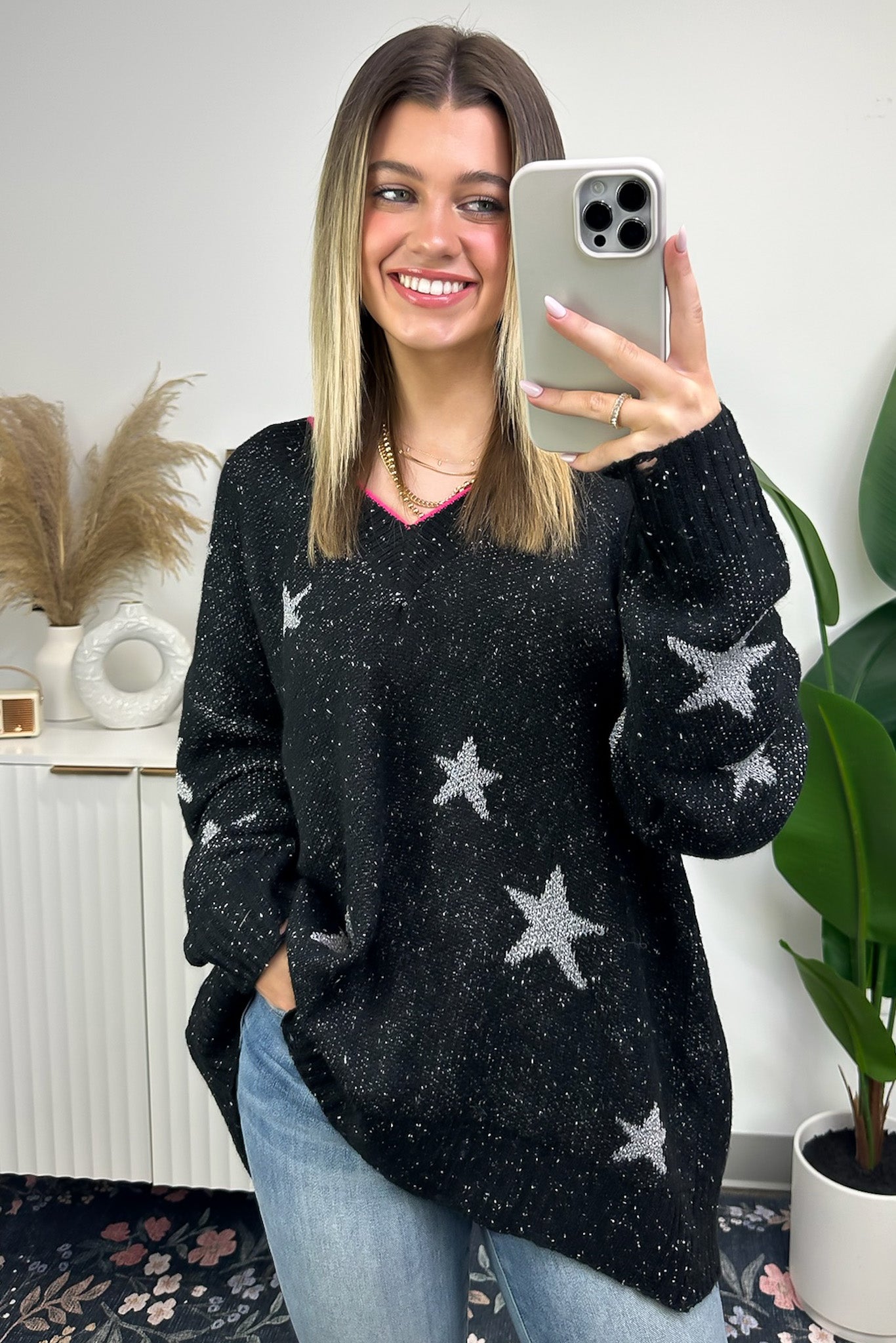 Sensational Flair Metallic Star Knit Sweater - FINAL SALE