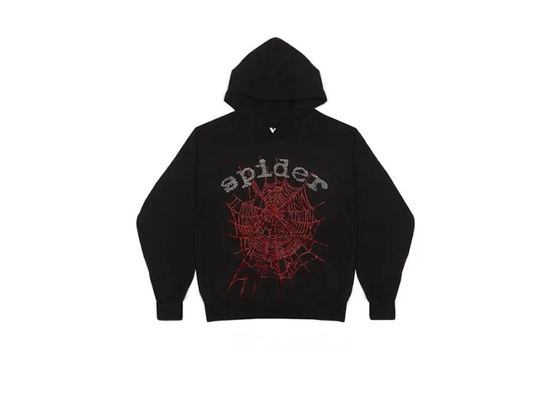 Sp5der Black Rhinestone Hoodie