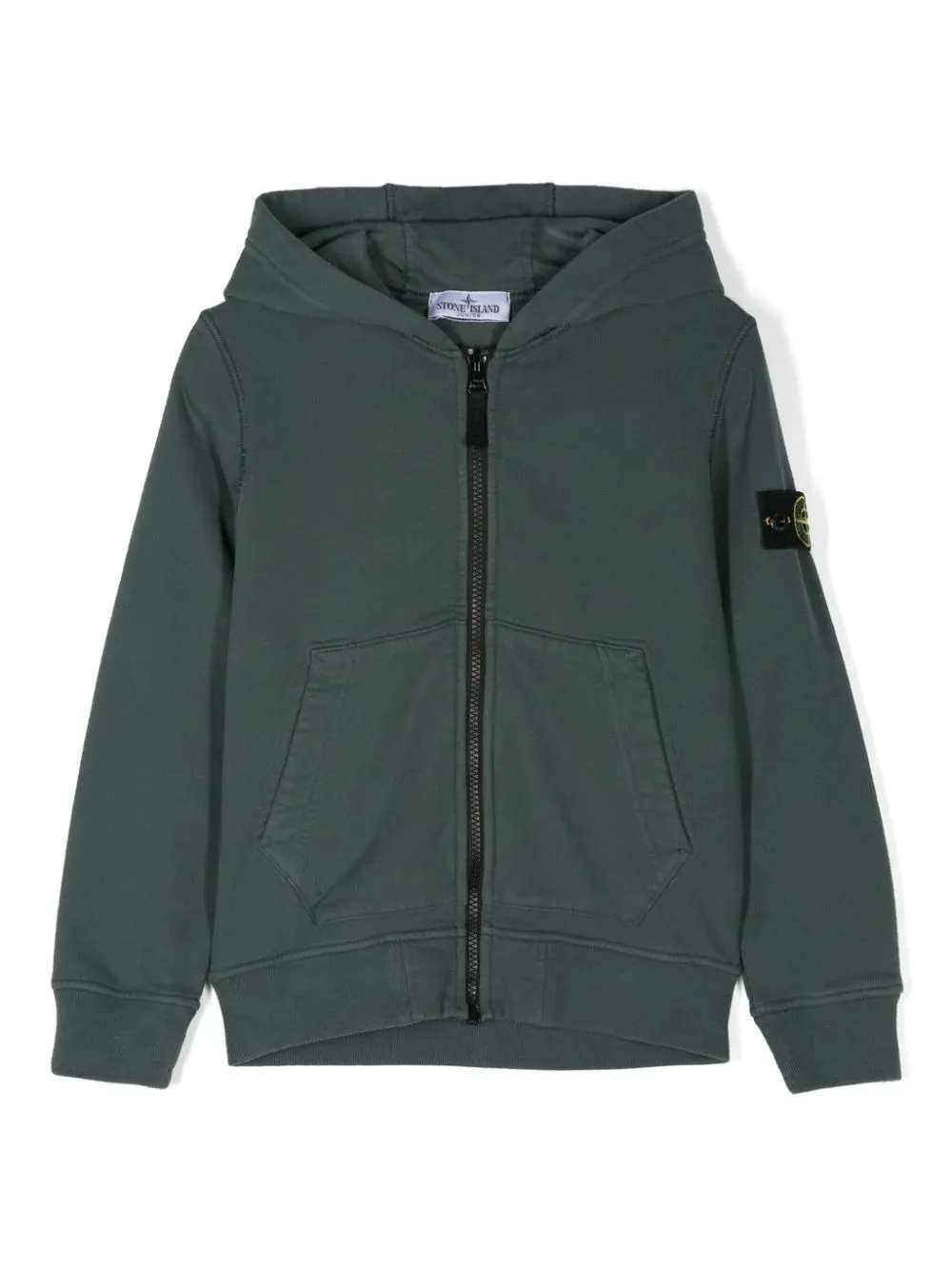 STONE ISLAND JUNIOR Dark Green Full Zipped Hoodie