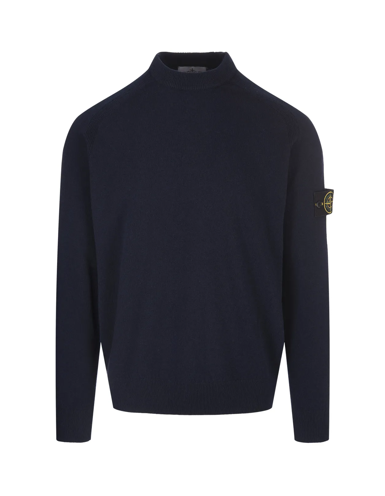 STONE ISLAND Navy Blue Wool Crew Neck Pullover