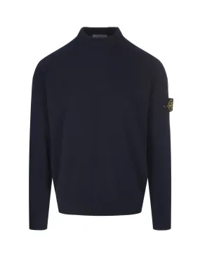 STONE ISLAND Navy Blue Wool Crew Neck Pullover