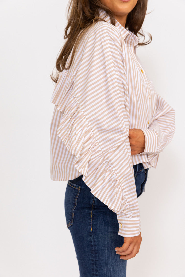 Stripe Poplin Ruffle Back Top