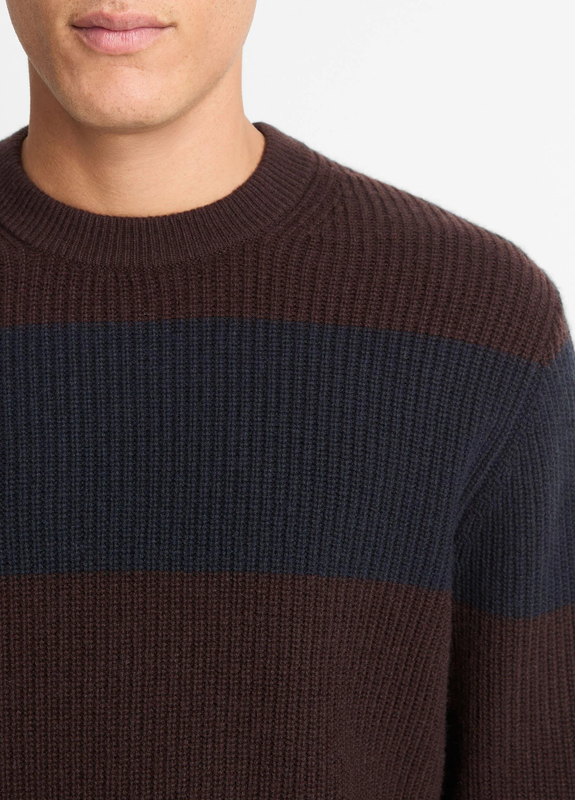 Striped Shaker-Stitch Wool-Cashmere Sweater