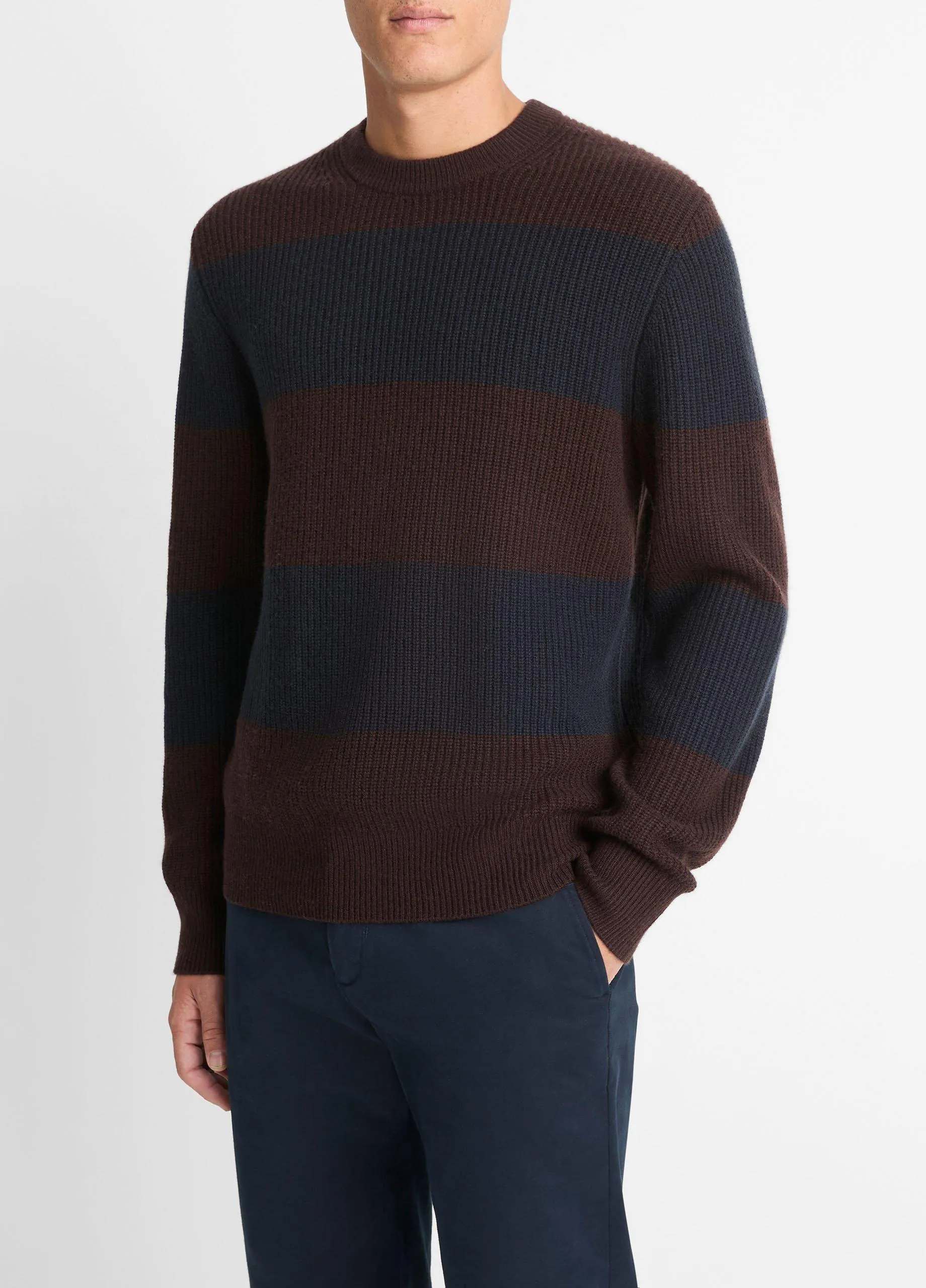 Striped Shaker-Stitch Wool-Cashmere Sweater