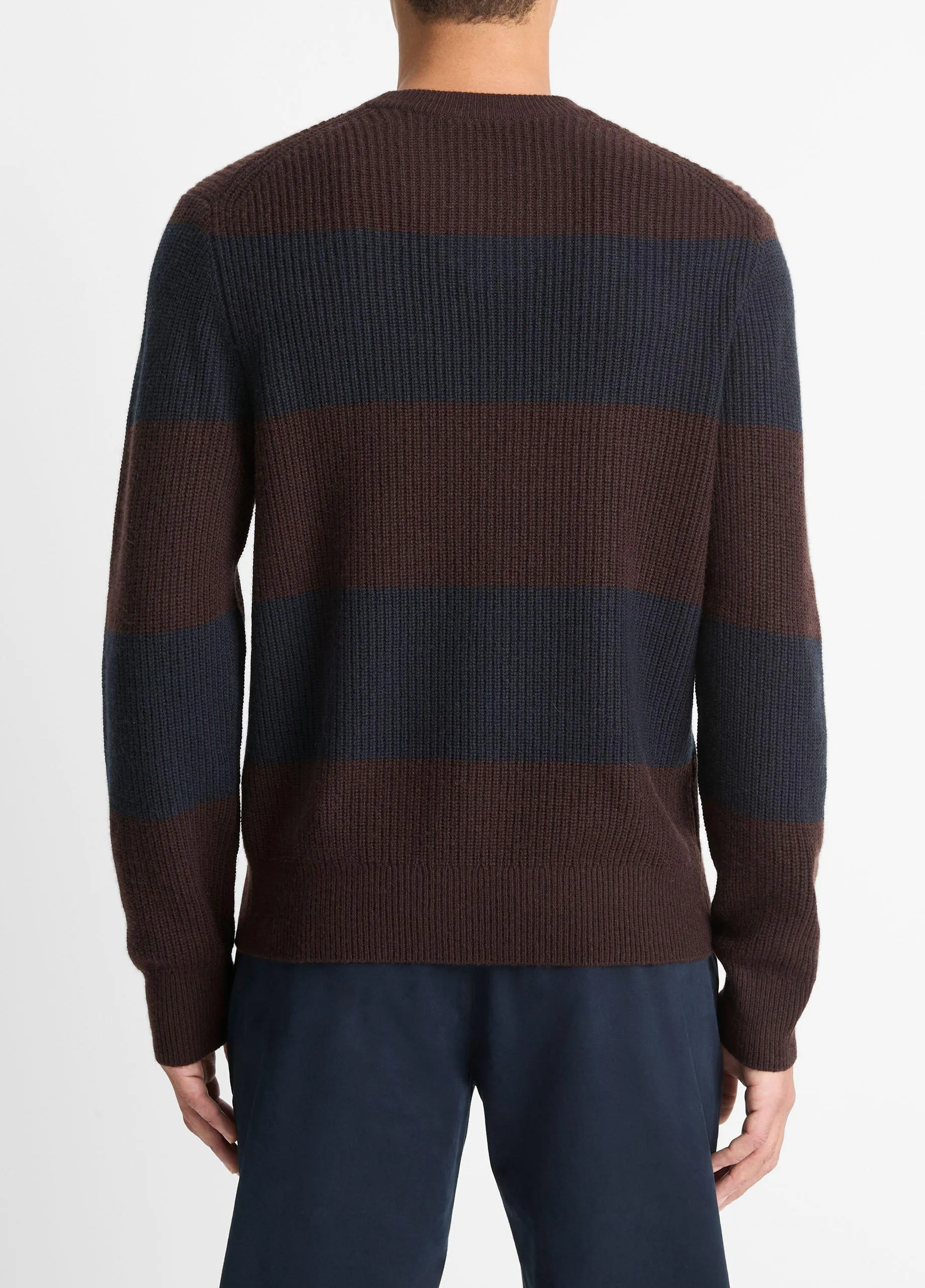 Striped Shaker-Stitch Wool-Cashmere Sweater