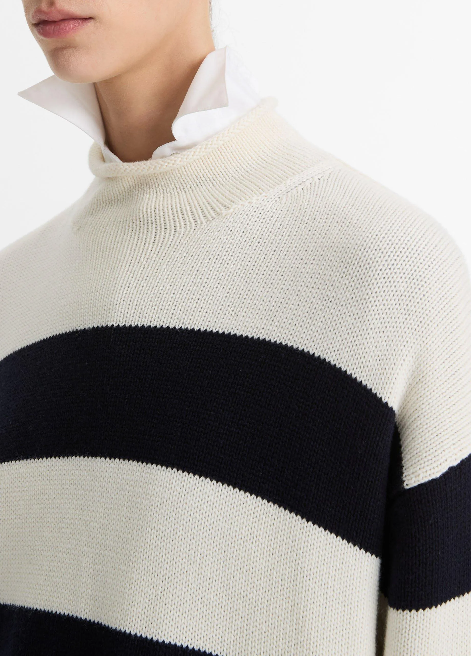 Striped Wool-Cotton Oversized Roll-Neck Sweater