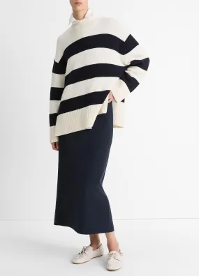 Striped Wool-Cotton Oversized Roll-Neck Sweater