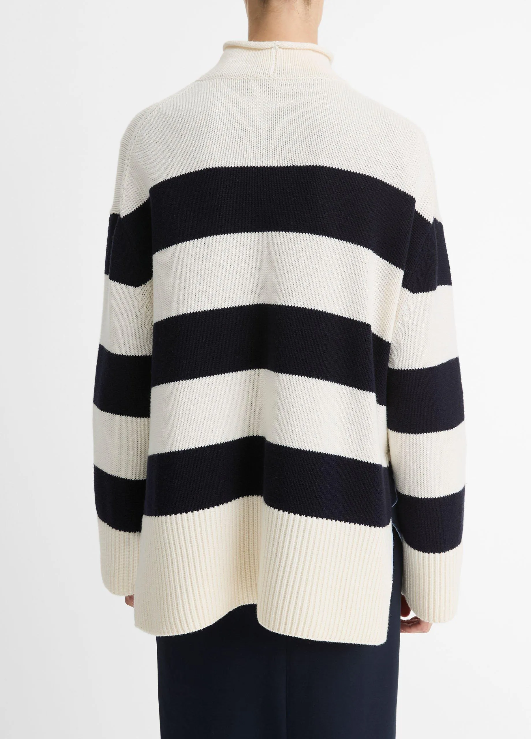 Striped Wool-Cotton Oversized Roll-Neck Sweater