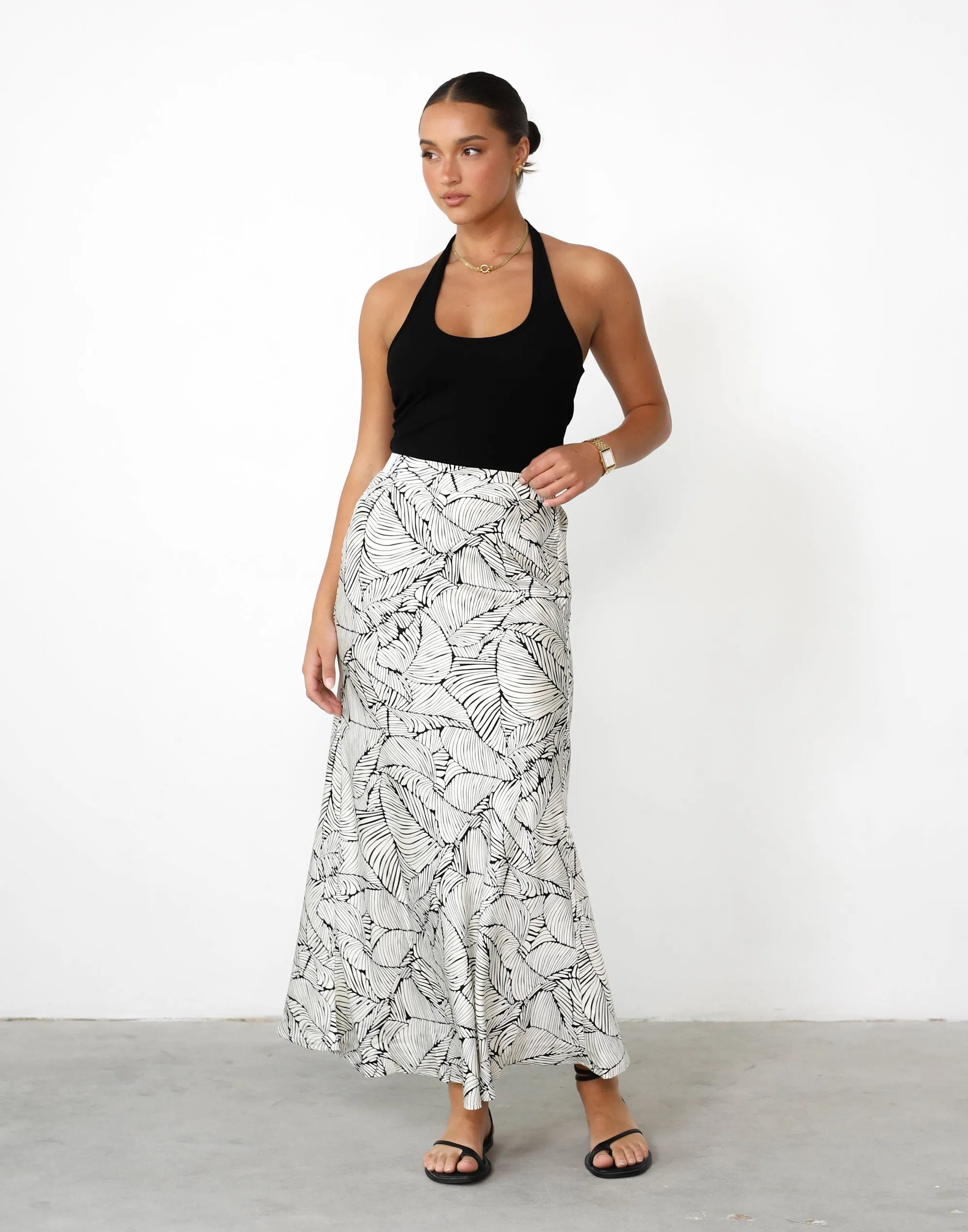 Teena Maxi Skirt (Cream/Black Print)