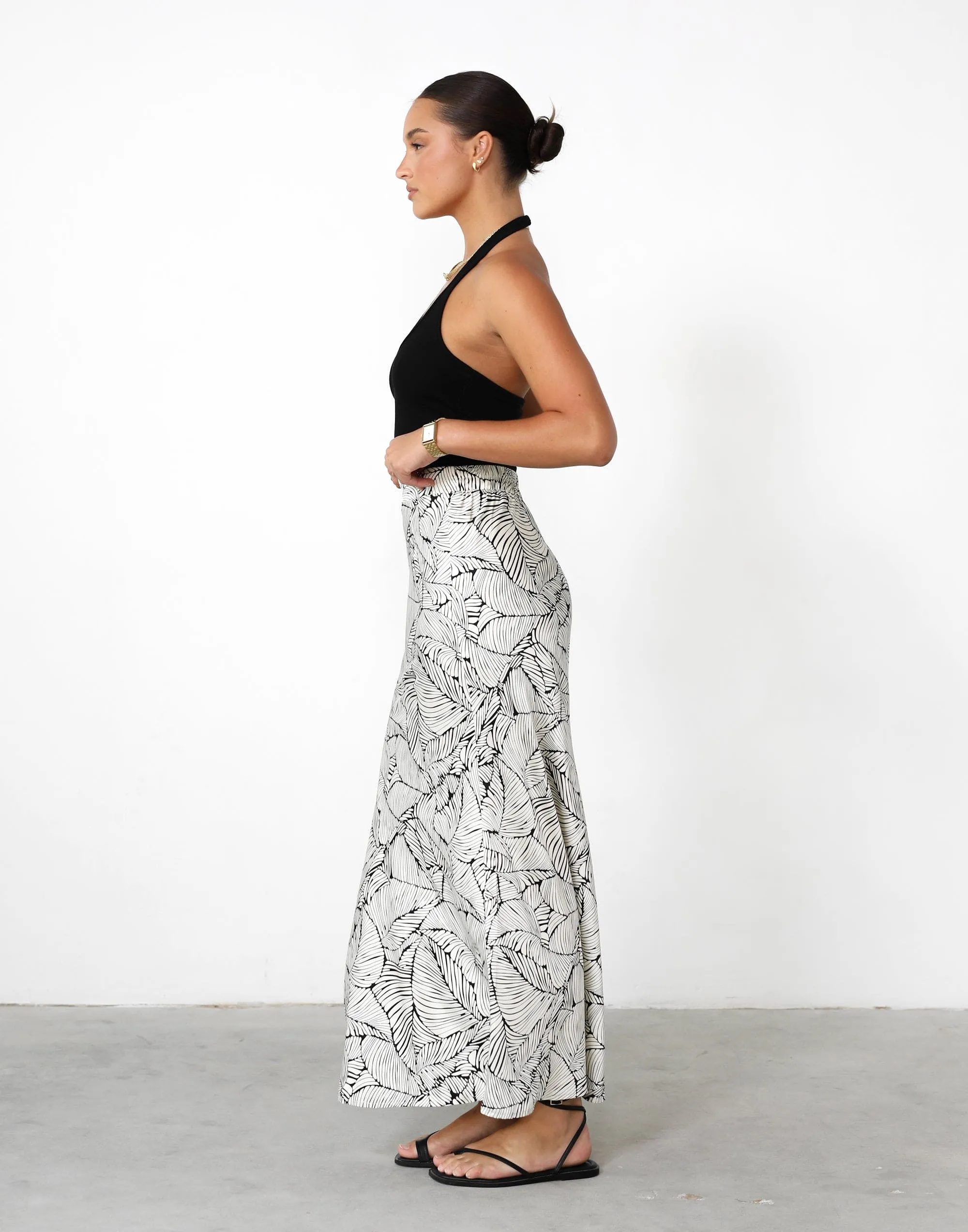 Teena Maxi Skirt (Cream/Black Print)