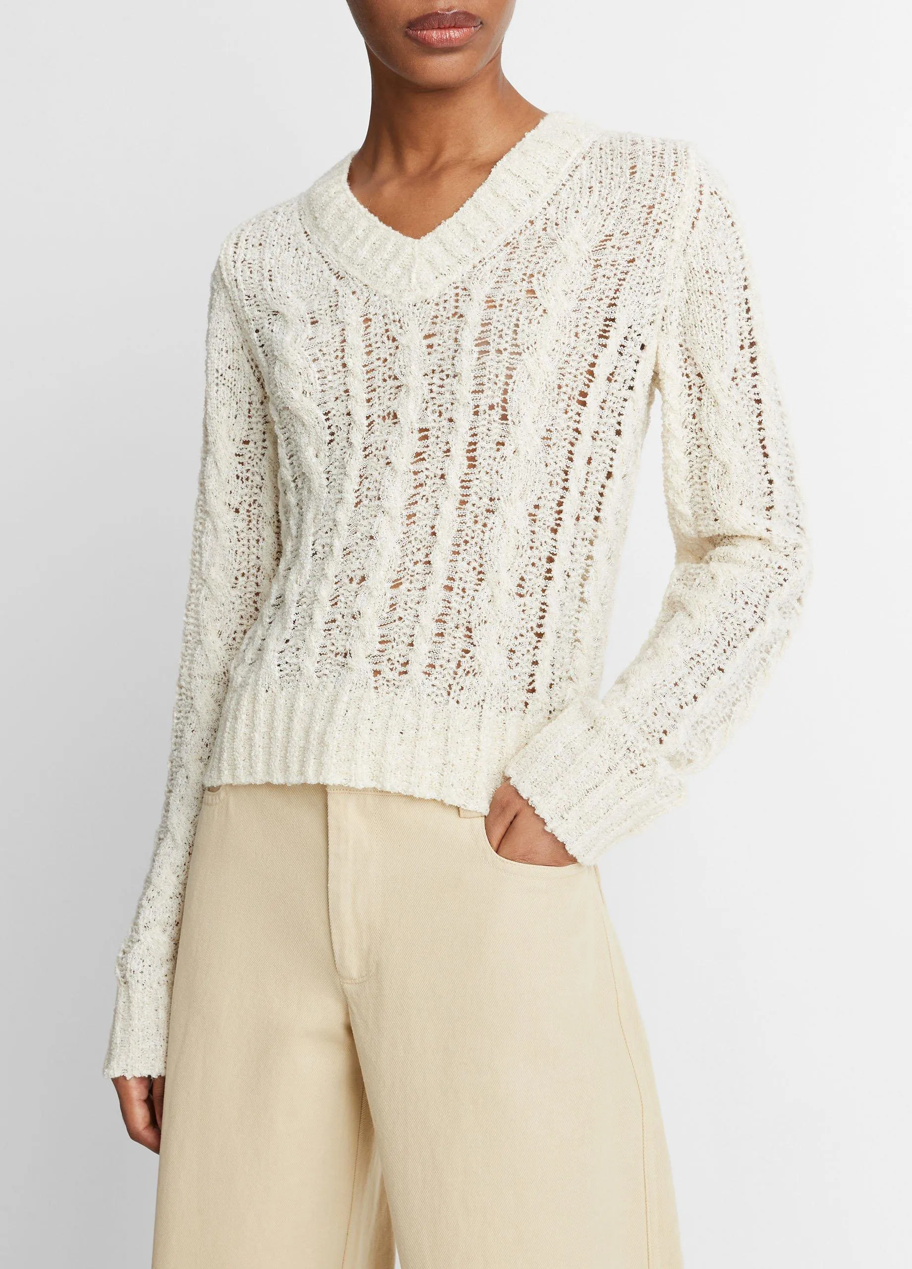 Textured Cable V-Neck Sweater