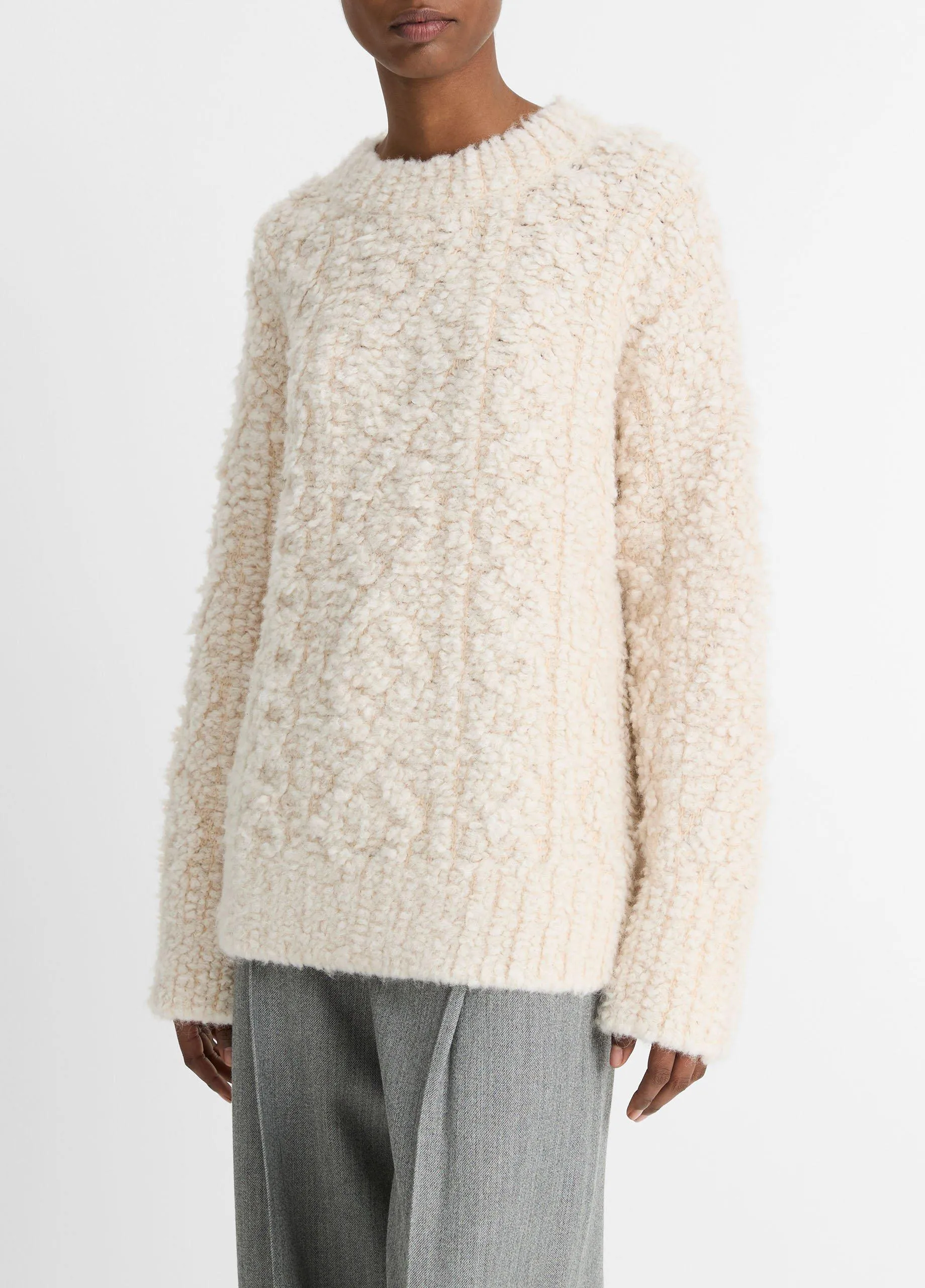 Textured Loop-Stitch Cable Wool-Blend Sweater