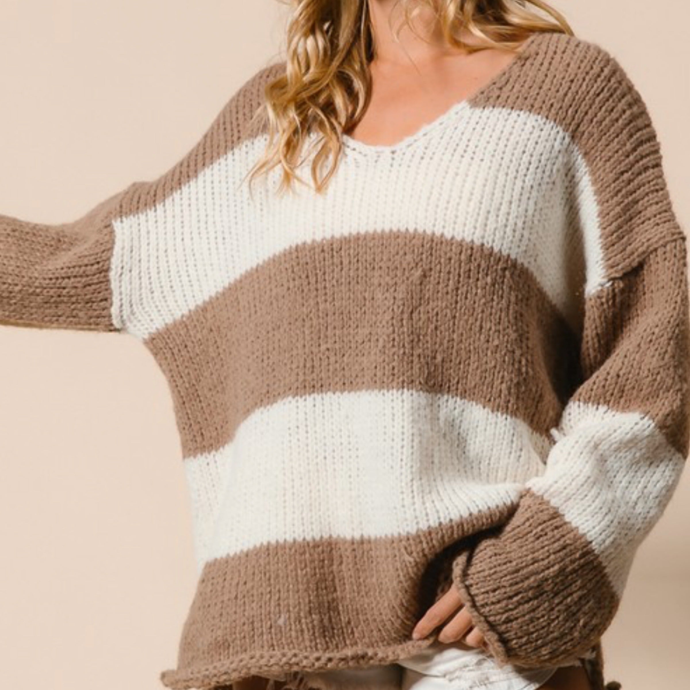 The Abbie Striped Knit V Neck Sweater